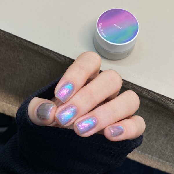 Purple blue and pink iridescent cat eye